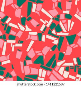 Terrazzo seamless pattern. Modern marble collage. Concrete texture. Mosaic floor. Handmade soap. Abstract rectangular shapes in bright colors. 
Bright relief of floor tiles. Rectangular pieces.