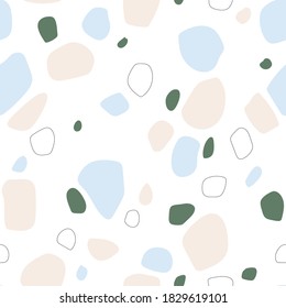 Patrón ininterrumpido de Terrazzo. Textura moderna de mármol para impresión, diseño, textil, postal; empaque. Ilustración vectorial dibujada a mano.