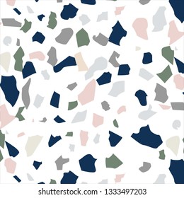 Terrazzo seamless pattern in navy blue, pink and khaki green