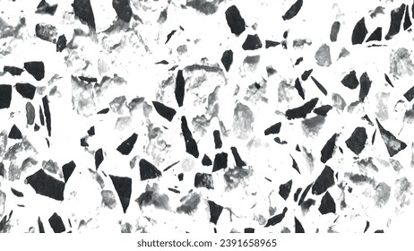 Patrón ininterrumpido de Terrazzo sobre fondo gris. Resumen de fondo vectorial de textura de azulejos de terrazo de piedra gris. Diseño de baldosas para suelos de mosaico de roca Terrazzo. Fondo de ladrillo de cuarzo claro