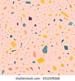 Terrazzo nahtloses Muster. Orangefarbene Bodenstruktur. Atemberaubender Hintergrund aus Natursteinen, Granit, Quarz, Marmor und Beton. Positiver nahtloser Terrazzo.