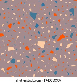 Terrazzo nahtloses Muster. Orangefarbene Bodenstruktur. Atemberaubender Hintergrund aus Natursteinen, Granit, Quarz, Marmor und Beton. Radiant nahtlose Terrazzo.