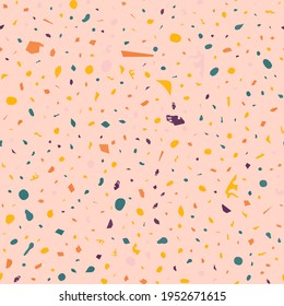 Terrazzo seamless pattern. Orange classic flooring texture. Breathtaking background made of natural stones, granite, quartz, marble, and concrete. Powerful seamless terrazzo.