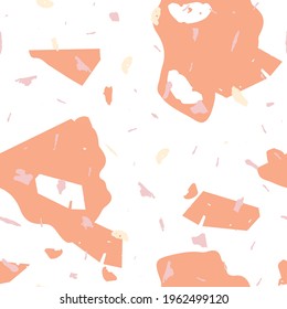 Terrazzo seamless pattern. Orange realistic marble texture with stones. Terrazzo  seamless pattern in cool colors.  Background made of natural stones, granite, quartz, marble, concrete. 