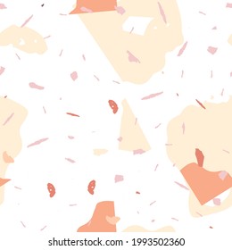 Terrazzo seamless pattern. Orange realistic marble texture with stones. Terrazzo  seamless pattern in cool colors.  Background made of natural stones, granite, quartz, marble, concrete. 