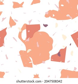 Terrazzo seamless pattern. Orange realistic marble texture with stones. Terrazzo  seamless pattern in cool colors.  Background made of natural stones, granite, quartz, marble, concrete. 