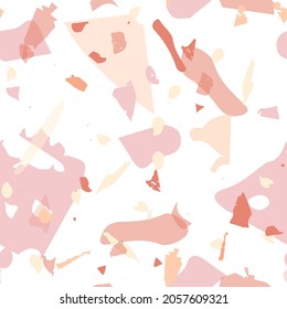 Terrazzo seamless pattern. Orange realistic marble texture with stones. Terrazzo  seamless pattern in cool colors.  Background made of natural stones, granite, quartz, marble, concrete. 