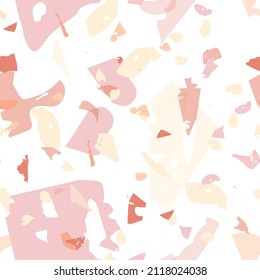 Terrazzo seamless pattern. Orange realistic marble texture with stones. Background made of natural stones, granite, quartz, marble, concrete.  Terrazzo  seamless pattern in cool colors. 