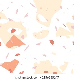 Terrazzo seamless pattern. Orange realistic marble texture with stones. Background made of natural stones, granite, quartz, marble, concrete.  Terrazzo  seamless pattern in cool colors. 