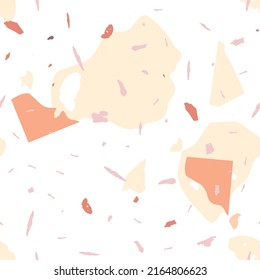 Terrazzo seamless pattern. Orange realistic marble texture with stones. Terrazzo  seamless pattern in cool colors.  Background made of natural stones, granite, quartz, marble, concrete. 