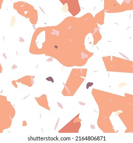 Terrazzo seamless pattern. Orange realistic marble texture with stones. Terrazzo  seamless pattern in cool colors.  Background made of natural stones, granite, quartz, marble, concrete. 