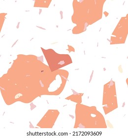 Terrazzo seamless pattern. Orange realistic marble texture with stones. Background made of natural stones, granite, quartz, marble, concrete.  Terrazzo  seamless pattern in cool colors. 