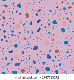 Terrazzo nahtloses Muster. Pastellklassische Bodenstruktur. Brillanter Hintergrund aus Natursteinen, Granit, Quarz, Marmor und Beton. Atemberaubender nahtloser Terrazzo.