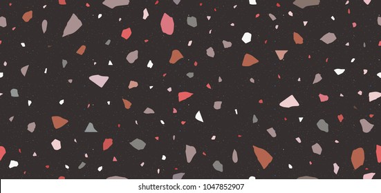 Terrazzo seamless pattern. Pastel colors. Marble. Dark backgroun