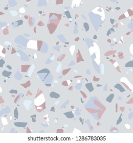 Terrazzo seamless pattern. Pastel colors. Polished marble, tender background. Vector texture