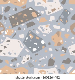 Terrazzo seamless pattern. Pastel colors. Polished marble, tender background. Vector texture