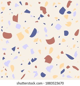 Terrazzo es un patrón impecable en colores pastel con formas de mosaico abstracto. Moderno terrazo de fondo minimalista, moda o diseño de moda. Ideal para imprimir. 