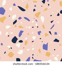 Terrazzo es un patrón impecable en colores pastel con formas de mosaico abstracto. Moderno terrazo de fondo minimalista, moda o diseño de moda. Ideal para imprimir.