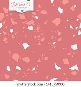Terrazzo seamless pattern. Pink girly colors. Marble textured pattern for business cards, invitations, packaging, social networks, textile design.