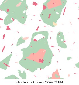 Terrazzo seamless pattern. Pink venetian flooring texture. Terrazzo  seamless pattern in cool colors.  Background made of natural stones, granite, quartz, marble, concrete. 