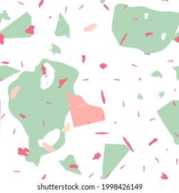Terrazzo seamless pattern. Pink venetian flooring texture. Terrazzo  seamless pattern in cool colors.  Background made of natural stones, granite, quartz, marble, concrete. 