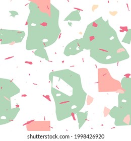 Terrazzo seamless pattern. Pink venetian flooring texture. Terrazzo  seamless pattern in cool colors.  Background made of natural stones, granite, quartz, marble, concrete. 