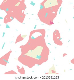 Terrazzo seamless pattern. Pink venetian flooring texture. Terrazzo  seamless pattern in cool colors.  Background made of natural stones, granite, quartz, marble, concrete. 