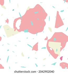 Terrazzo seamless pattern. Pink venetian flooring texture. Terrazzo  seamless pattern in cool colors.  Background made of natural stones, granite, quartz, marble, concrete. 