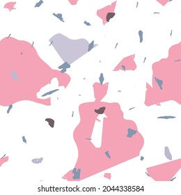 Terrazzo seamless pattern. Pink venetian flooring texture. Terrazzo  seamless pattern in cool colors.  Background made of natural stones, granite, quartz, marble, concrete. 