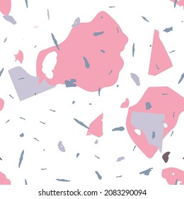 Terrazzo seamless pattern. Pink venetian flooring texture. Terrazzo  seamless pattern in cool colors.  Background made of natural stones, granite, quartz, marble, concrete. 