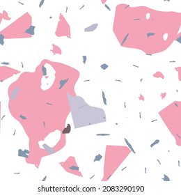 Terrazzo seamless pattern. Pink venetian flooring texture. Background made of natural stones, granite, quartz, marble, concrete.  Terrazzo  seamless pattern in cool colors. 
