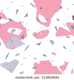 Terrazzo seamless pattern. Pink venetian flooring texture. Background made of natural stones, granite, quartz, marble, concrete.  Terrazzo  seamless pattern in cool colors. 