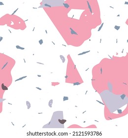 Terrazzo seamless pattern. Pink venetian flooring texture. Terrazzo  seamless pattern in cool colors.  Background made of natural stones, granite, quartz, marble, concrete. 