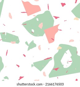 Terrazzo seamless pattern. Pink venetian flooring texture. Terrazzo  seamless pattern in cool colors.  Background made of natural stones, granite, quartz, marble, concrete. 