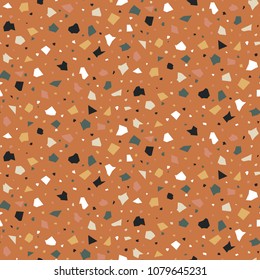 Terrazzo seamless pattern. Print in Classic italian type of floor style .  Vector abstract background with chaotic stains. Terracotta