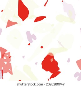 Terrazzo seamless pattern. Red realistic marble texture with stones. Background made of natural stones, granite, quartz, marble, concrete.  Terrazzo  seamless pattern in cool colors. 