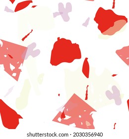 Terrazzo nahtloses Muster. Roter, realistischer Marmor mit Steinen. Hintergrund aus Natursteinen, Granit, Quarz, Marmor, Beton.  Terrazzo nahtloses Muster in kalten Farben. 