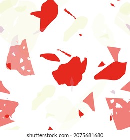 Terrazzo seamless pattern. Red realistic marble texture with stones. Background made of natural stones, granite, quartz, marble, concrete.  Terrazzo  seamless pattern in cool colors. 
