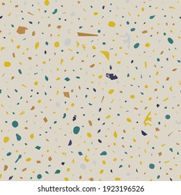 Terrazzo nahtloses Muster. Stone klassische Bodenstruktur. Brillanter Hintergrund aus Natursteinen, Granit, Quarz, Marmor und Beton. Anständiger nahtloser Terrazzo.
