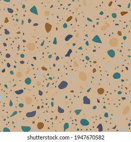Terrazzo seamless pattern. Stone classic flooring texture. Brilliant background made of natural stones, granite, quartz, marble, and concrete. Creative seamless terrazzo.