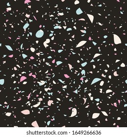  Patrón sin fisuras de Terrazzo. Fondo vectorial de mosaico de textura de piedra. Suelo, contrapeso o superficie superior para el diseño interior del hogar. Plantilla fácil de editar.