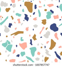 Terrazzo seamless pattern. Vector abstract background with chaotic stains. Collage design.