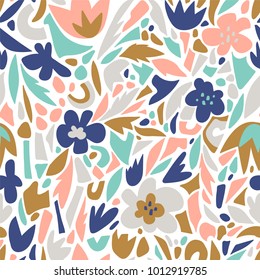 Terrazzo seamless pattern. Vector abstract childish background with chaotic stains for baby fabric design.