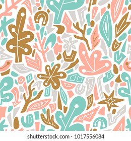 Terrazzo seamless pattern. Vector abstract childish background with chaotic stains for baby design. Collage endless texture.