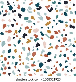 Terrazzo seamless pattern. Vector background with pebbles and stone. Pattern ideal for wrapping paper, wallpaper, terrazzo flooring