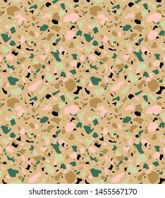 Terrazzo seamless pattern. Vector background in light beige colors.