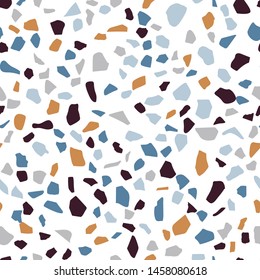 Terrazzo seamless pattern. Vector crack stone marble background. Endless rock concrete texture. Ceramic tile fragments. Terrazzo floor print. Abstract mosaic