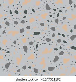 Terrazzo seamless pattern. Vector illustration Background for print home decor, interior, fabric, textile, paper, wrapping, covers Imitation of the surface of the stone floor from granite particles 