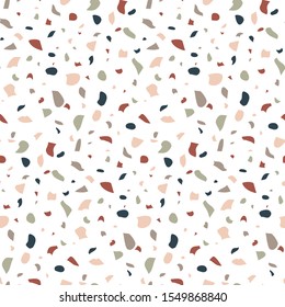 Terrazzo seamless pattern. Vector marble background. Abstract trendy print. Repeating wallpaper. 