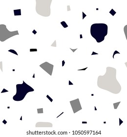 Terrazzo seamless pattern. Vector texture with pebbles and stone for wrapping paper, wallpaper,textile. Abstract mosaic collage design with colorful ceramic tile fragments. Broken glass